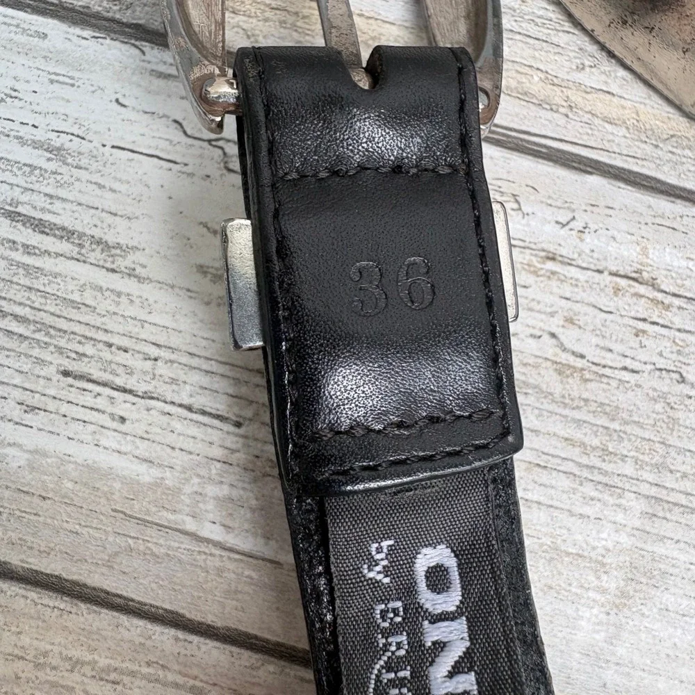 Onyx by Brighton Belt 36 Black VTG 1998 Western Golf Leather Concho Braided